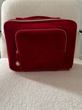 Estee Lauder Red Velvet Train Case with Gold Zipper